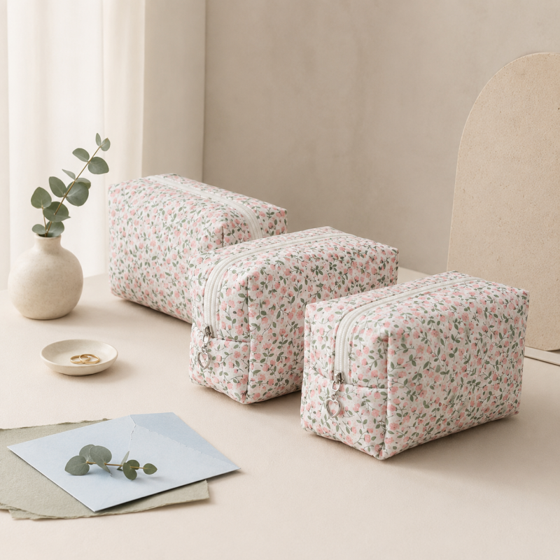 CouldNook Floral Quilted Makeup Bag‑Portable Travel Cosmetic Pouch