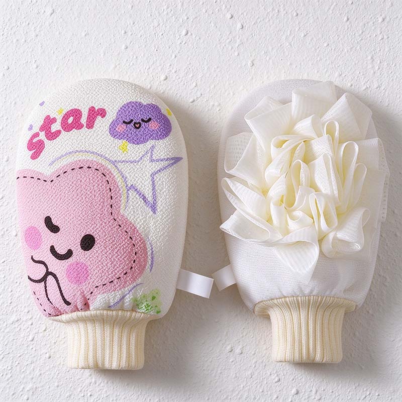 CouldNook Bath Mitt - Smiling Cloud Print and Mesh Reverse
