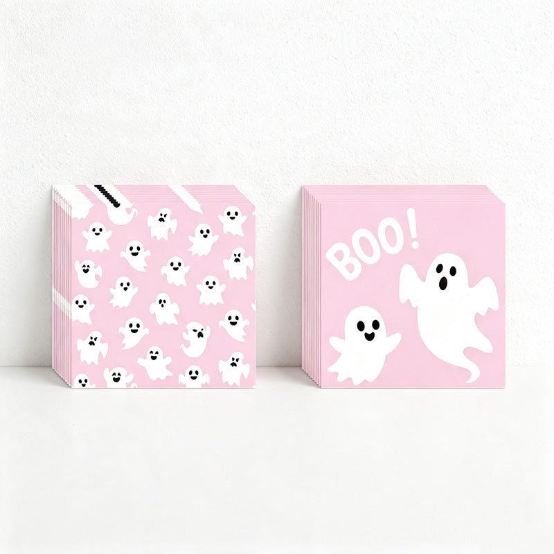 CloudNook Pink Ghost Halloween Party‑Disposable Tableware 9-Piece Set