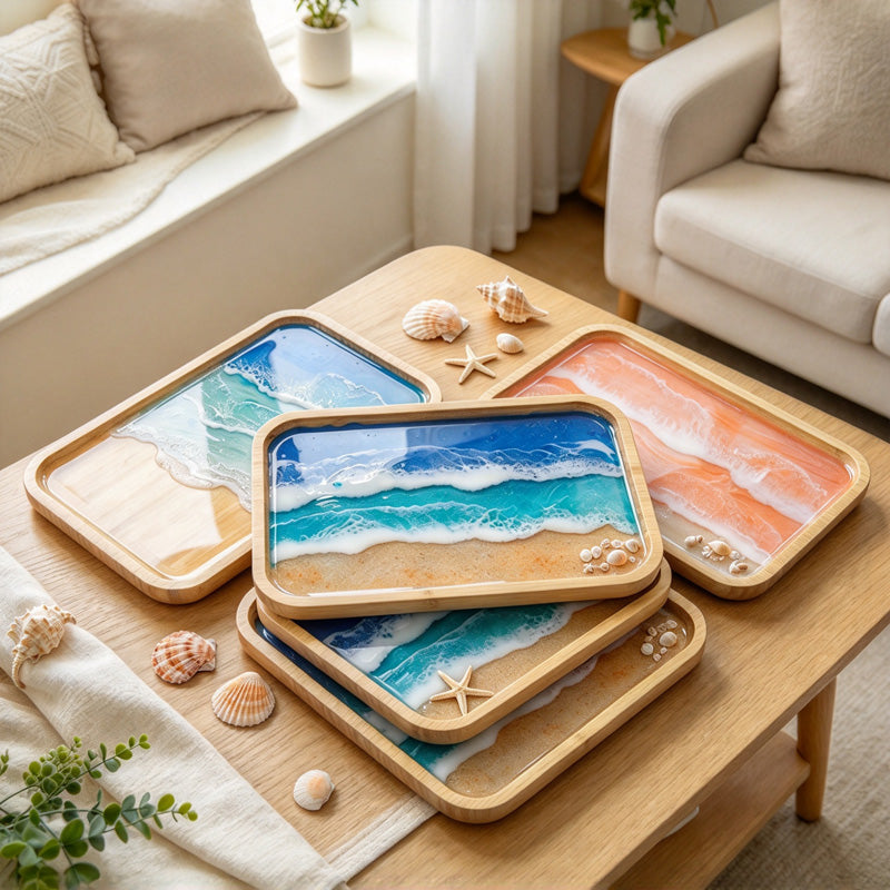 CouldNook Rectangular Ocean Decorative Tray - Rounded Corners and Layered Wave Lines