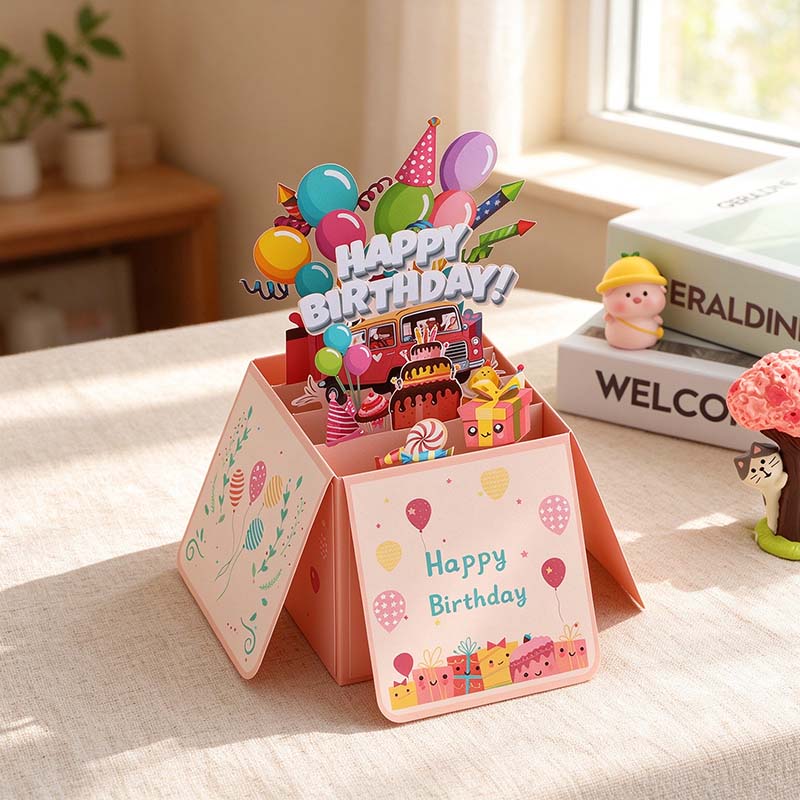 Birthday Pop-Up Box Card with Balloons and Cake