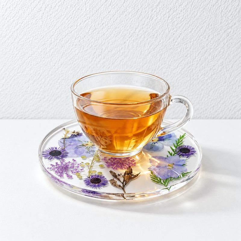 CouldNook Botanical Resin Coaster - Round Shape and Embedded Flowers