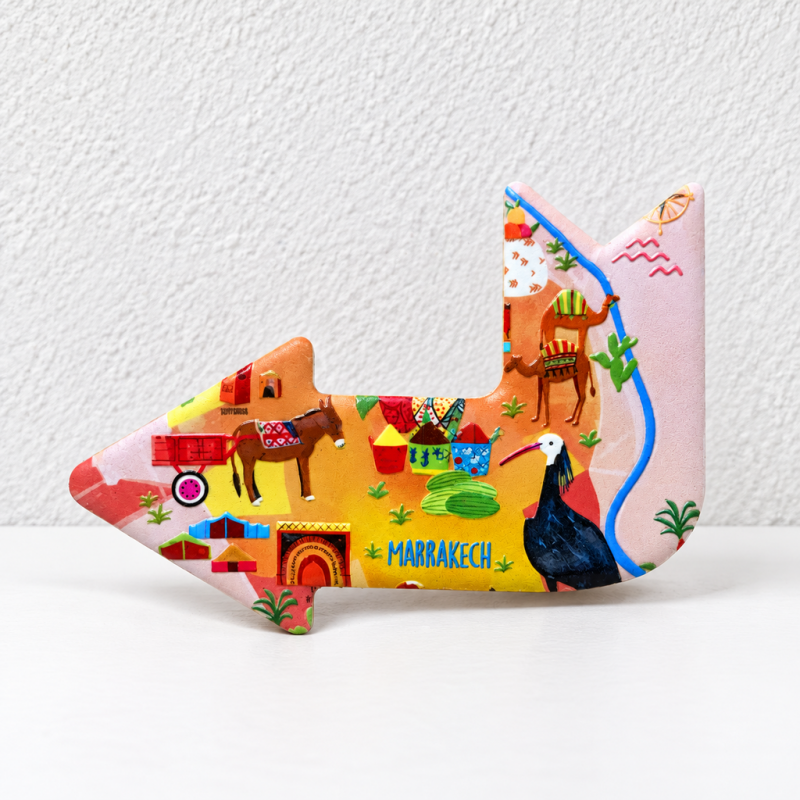 CouldNook Arrow Fridge Magnet - Raised Travel Motifs And Colorful Landmark Scenes