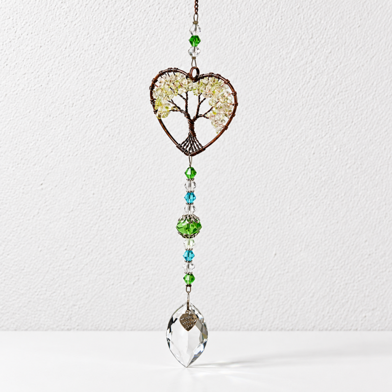CouldNook Tree of Life Heart Hanging - Beaded Strand And Faceted Drop