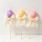 CouldNook Tulip Candle On Stem - Sculpted Petals And Ribbon Bow
