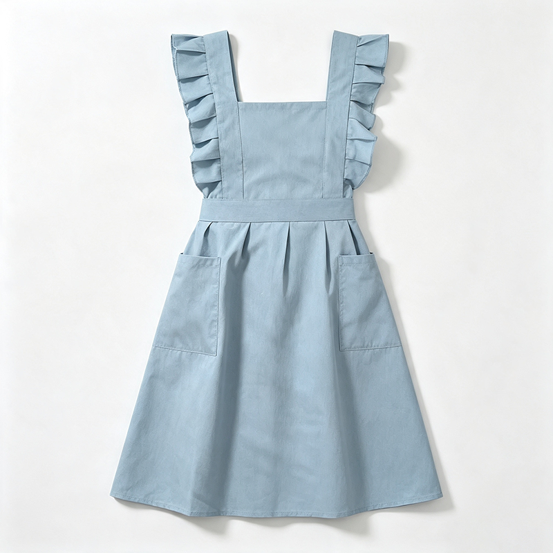 CouldNook Blue Ruffle Apron - Calm Pinafore Kitchen Layer