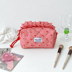 CouldNook Cherry Gingham Makeup Pouch - Ruffled Zipper Edge