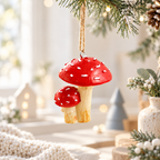 Mushroom Ornament - Paired Red Caps and Twine Loop
