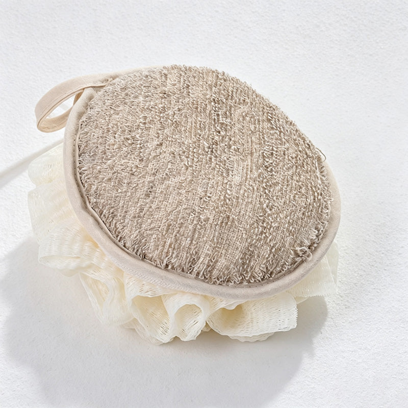 CouldNook 2-in-1 Double-Sided Cotton Linen Bath Shower Puff - Rich Foam Body Scrubber