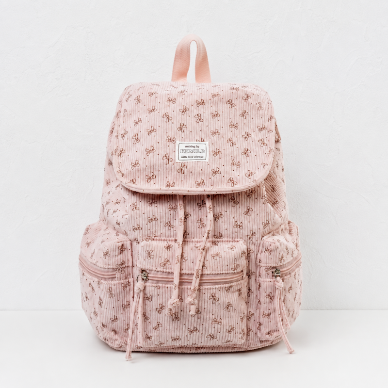 CouldNook Corduroy Drawstring Backpack - Front and Side Pockets