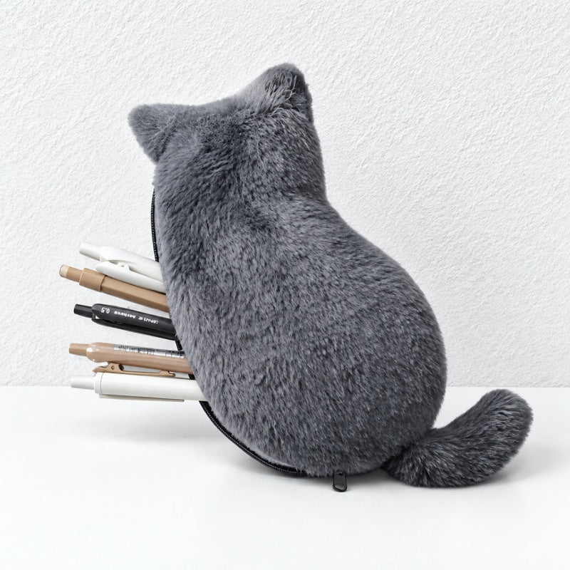 CouldNook Cat Pencil Case - Plush Silhouette and Side Zipper