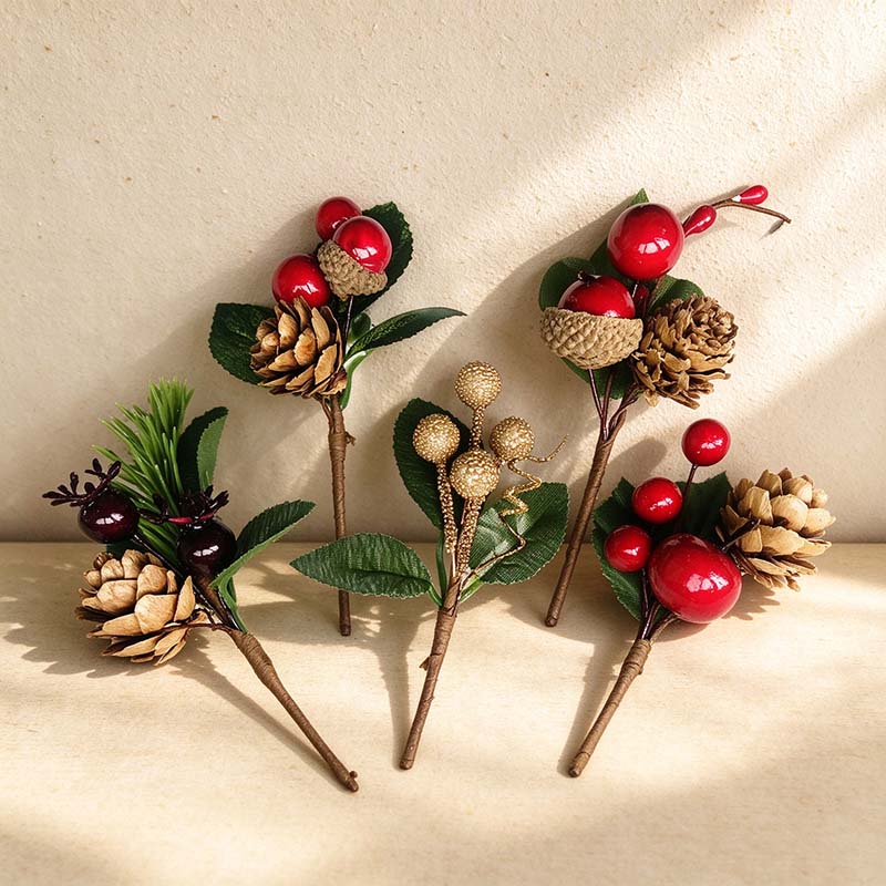 Christmas Decorative Picks - Five Berry and Pinecone Sprigs
