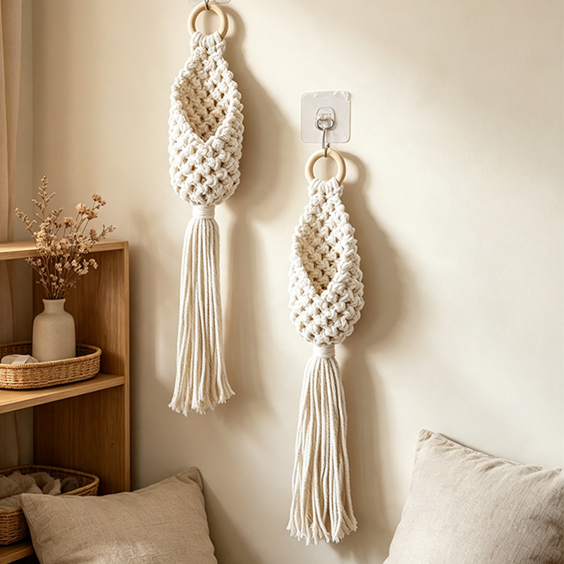 CouldNook Single Macrame Produce Organizer Basket - Useful Tabletop Accent