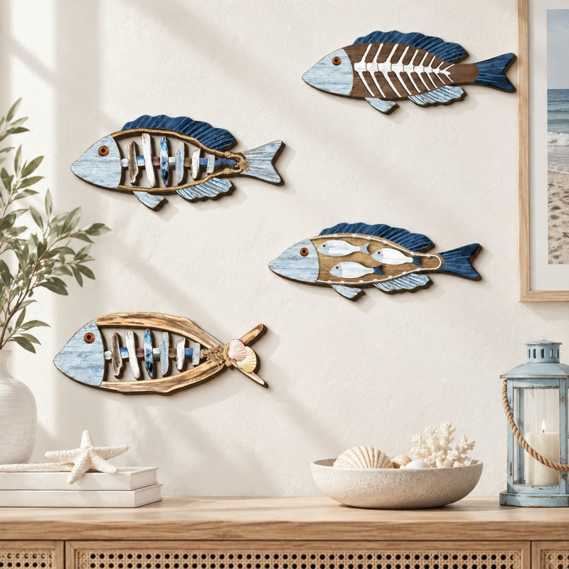 CouldNook Fish Wall Plaque - Painted Motifs and Shaped Outline