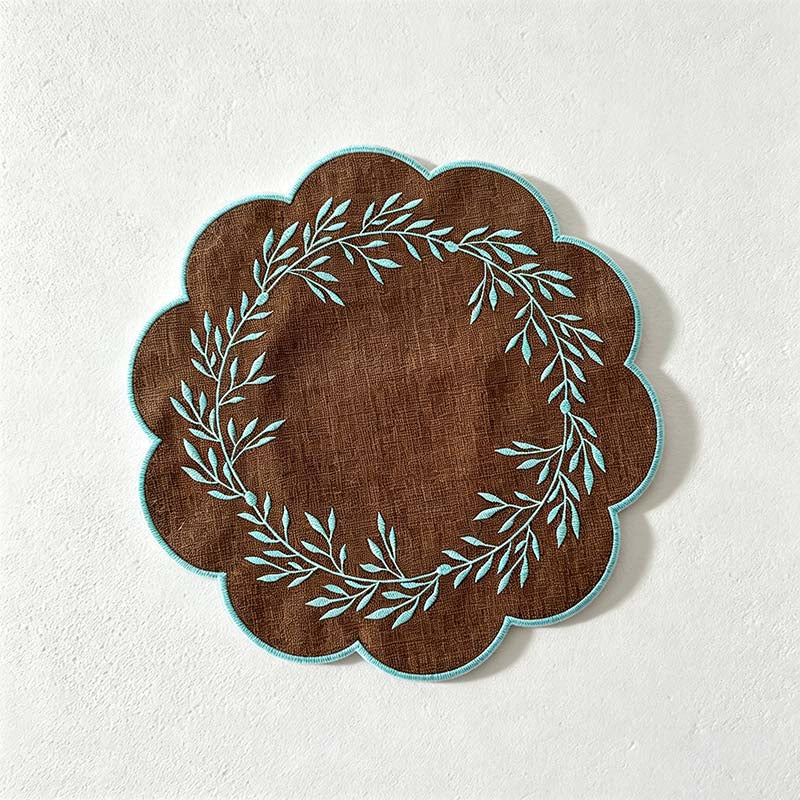 CouldNook Embroidered Round Placemat - Visible Embroidered Detail Home Display