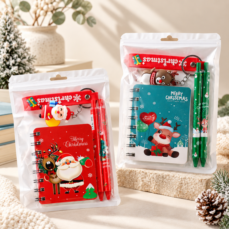 CouldNook Christmas Stationery Set - Spiral Notebook, Pen and Keychain