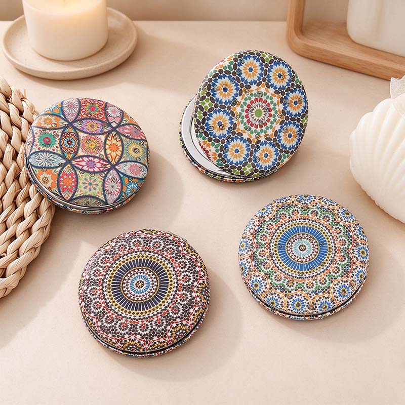 CouldNook Patterned Compact Mirror - Round Glitter Cover and Dual Mirrors