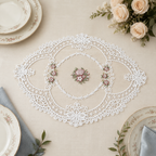 CouldNook Floral Embroidered Lace Table Placemat - Scalloped Border