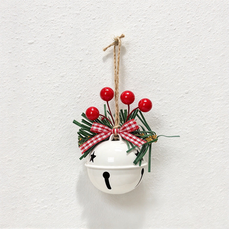 CouldNook Christmas Bell Ornament - Checkered Bows and Greenery Accents