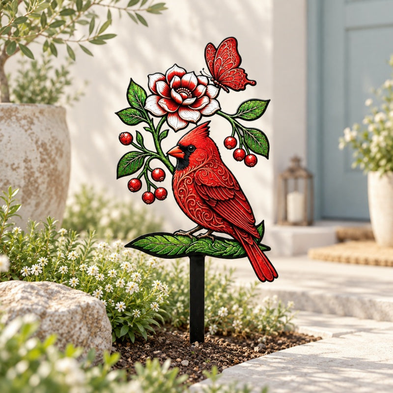 CouldNook Cardinal Decoration - Floral Bird Silhouette and Branch Detail