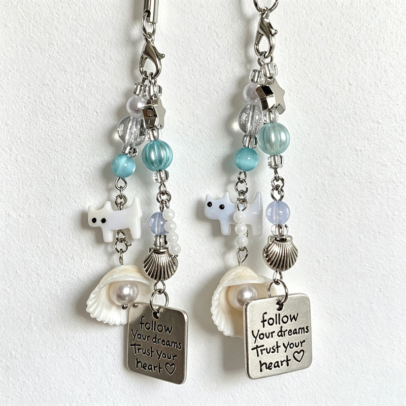 CloudNook Beaded Phone Charm-Cat Shell Inspirational Message Design