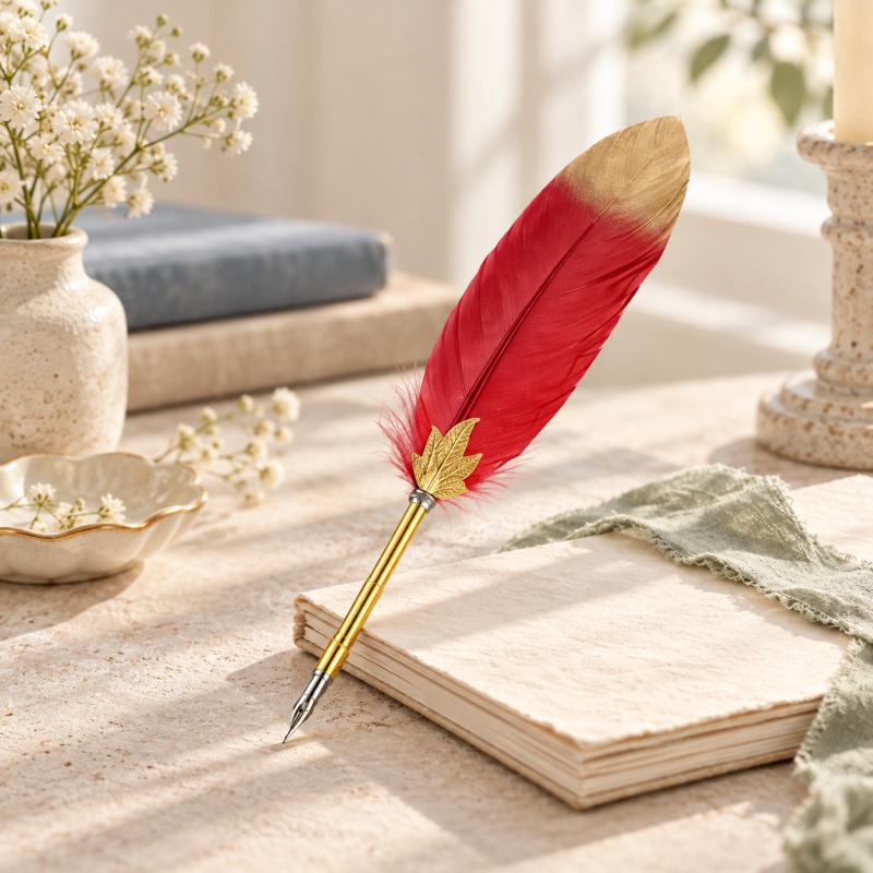 CouldNook Feather Ballpoint Pen - Gold-Tipped Plume and Maple Leaf Accent