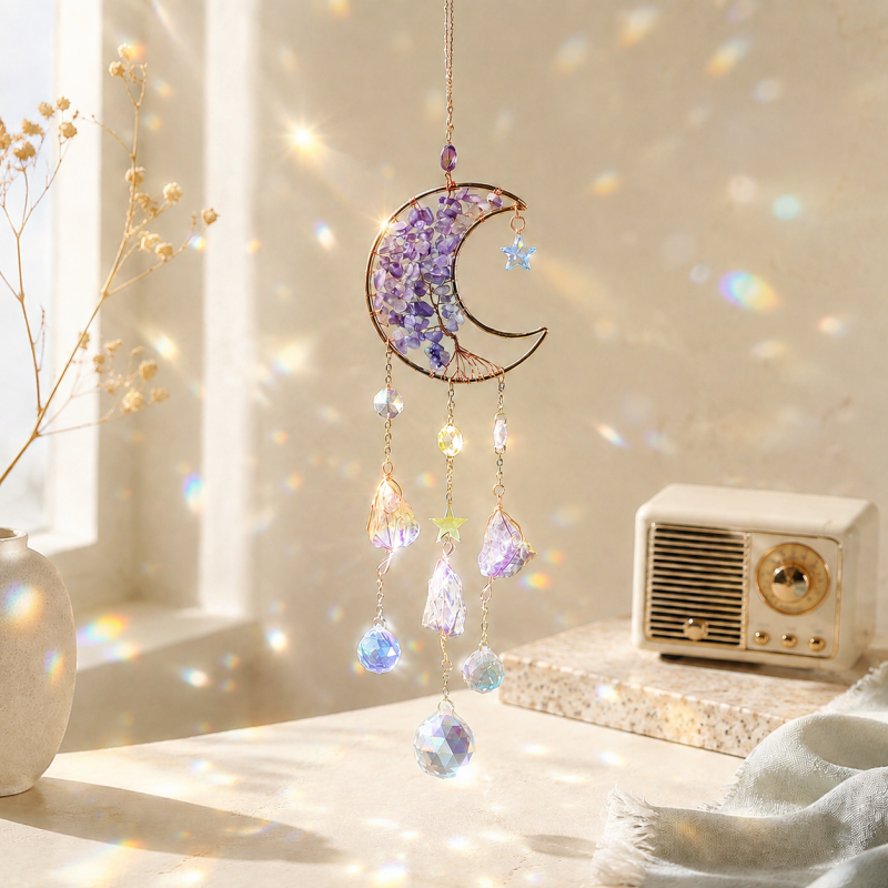 CouldNook Amethyst Moon Window Suncatcher - Crystal Drop Strands
