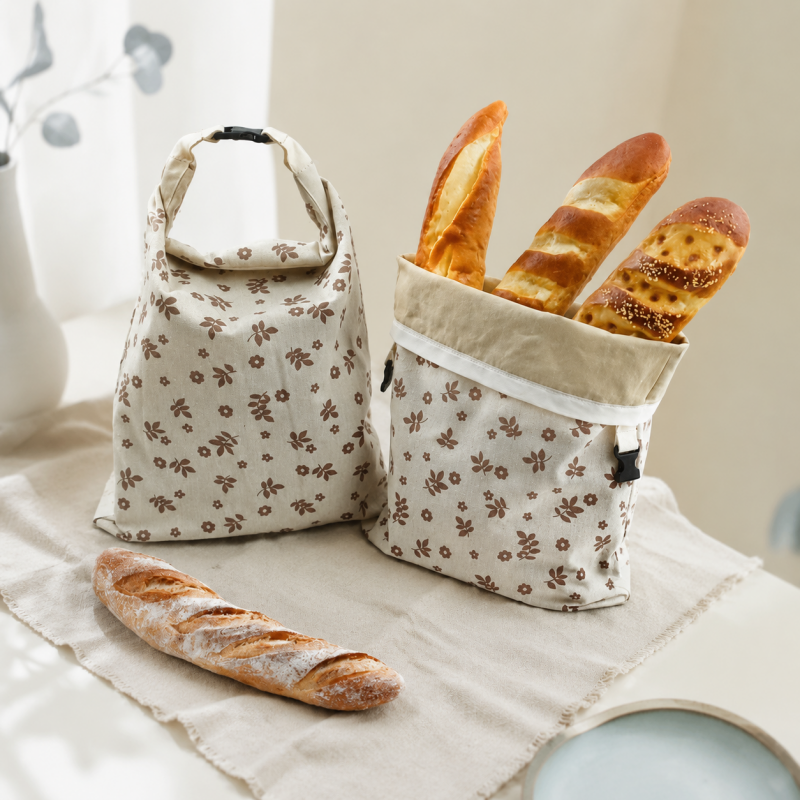 CouldNook Linen Beeswax Bread Bag - Buckle Closure and Floral Print