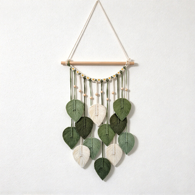 CouldNook Cotton Leaf Wall Hanging - Layered Leaves and Beaded Strands