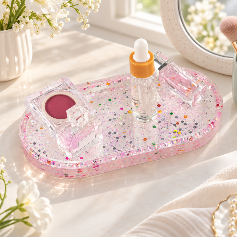 CouldNook Glitter Jewelry Tray - Rounded Ends And Colorful Embedded Sparkle