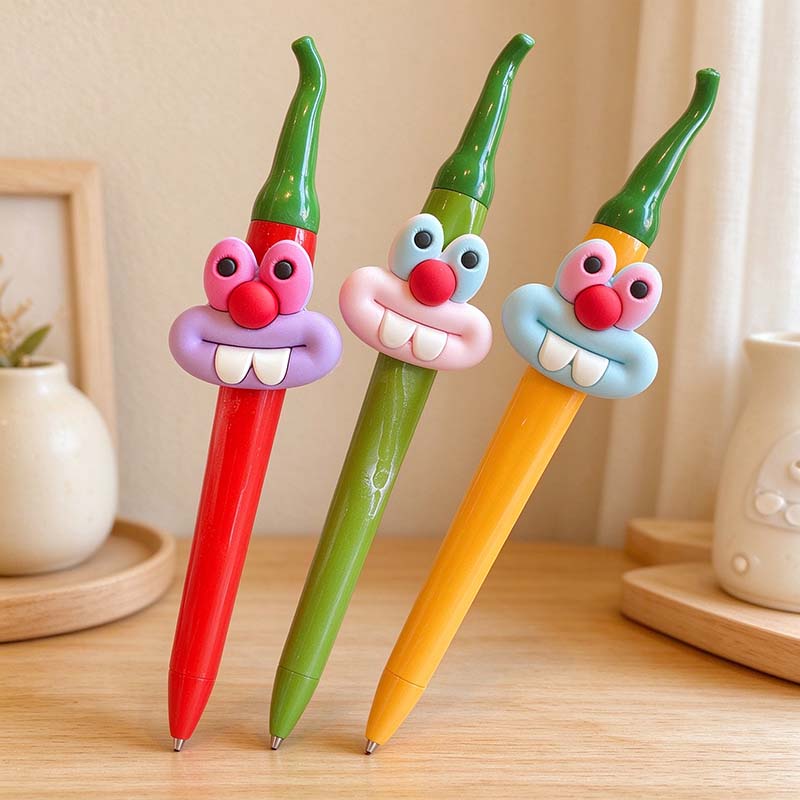 CouldNook Chili Pepper Pen - Curved Body And Grinning Character Face