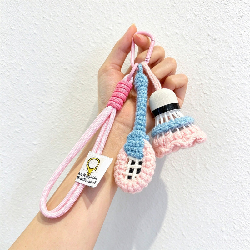 Badminton Racket and Shuttlecock Keychain with Cord Loop