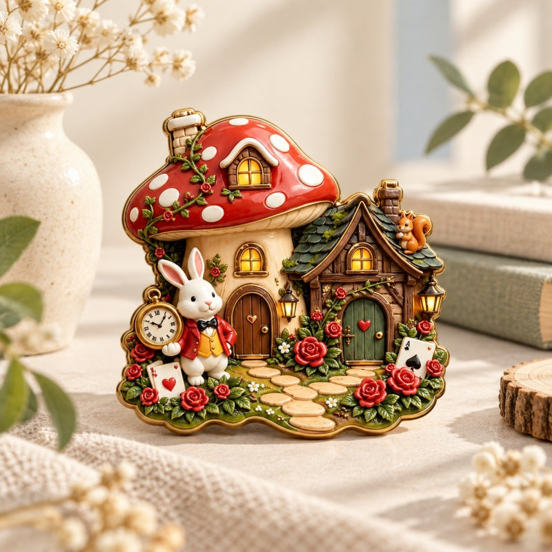 CouldNook Mushroom Cottage Magnet - Rabbit Garden Scene Accent