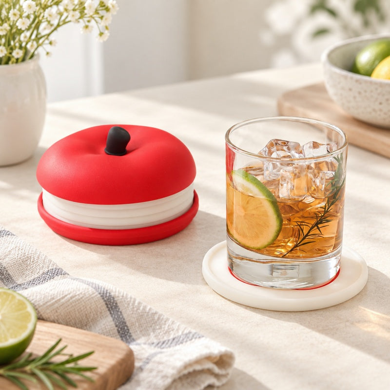 CouldNook Apple Coaster Set - Stacking Mats and Fruit Shaped Case