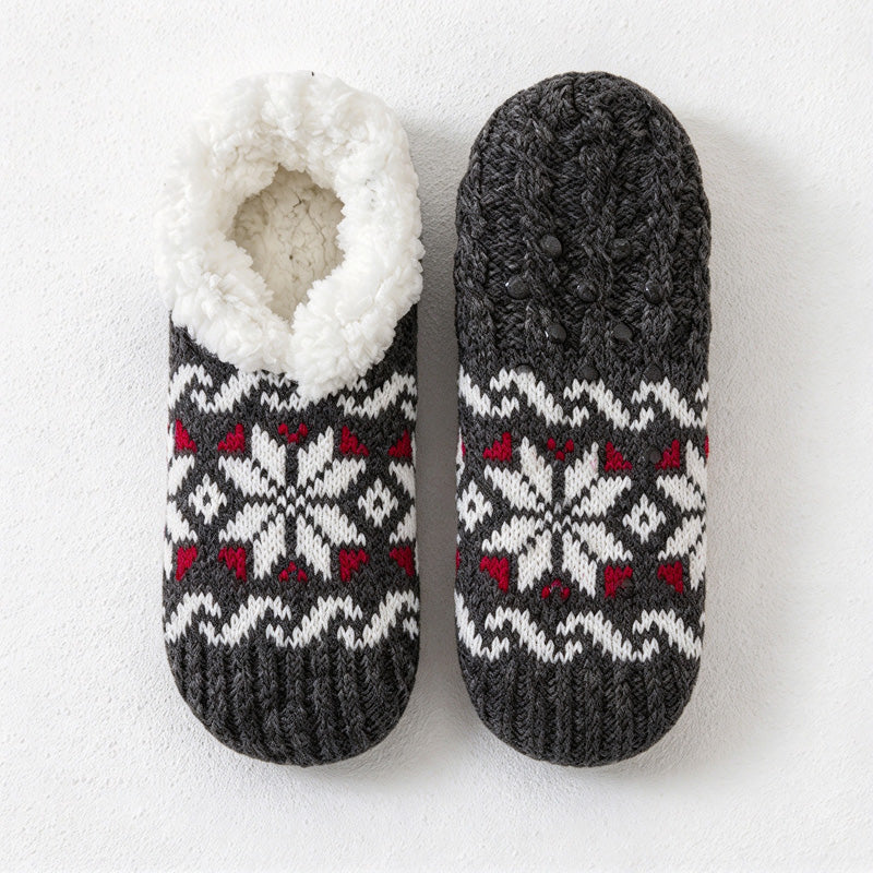 CouldNook Snowflake Slipper Socks - Patterned Knit And Fleece-Look Lining