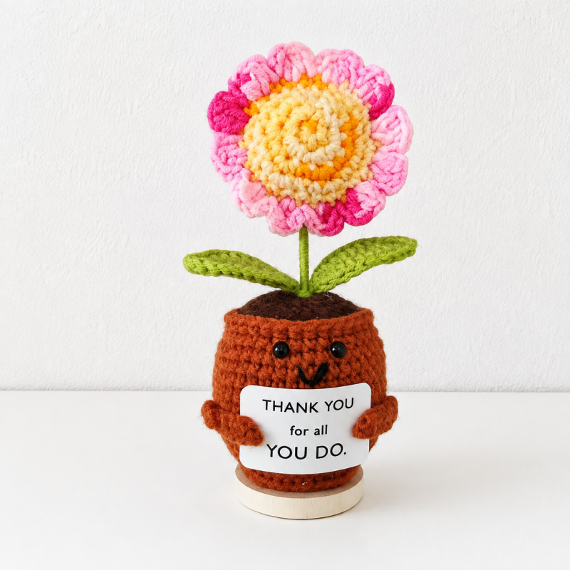 CouldNook Yarn Plant Pot Ornament - Wooden Display Base