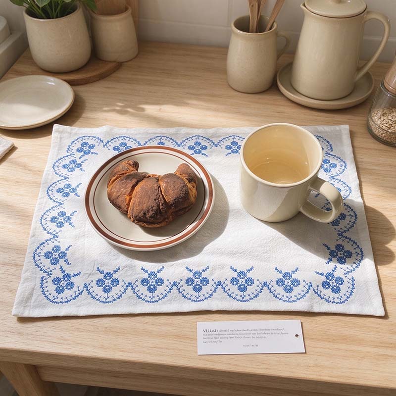 Embroidered Table Cloth with Red or Blue Border