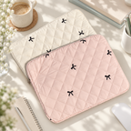 CouldNook Quilted Bow Laptop Sleeve - Padded Zip Closure