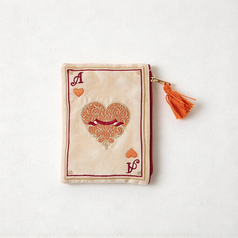 CouldNook Playing Card Makeup Pouch - Embroidered Suits And Tassel Pull