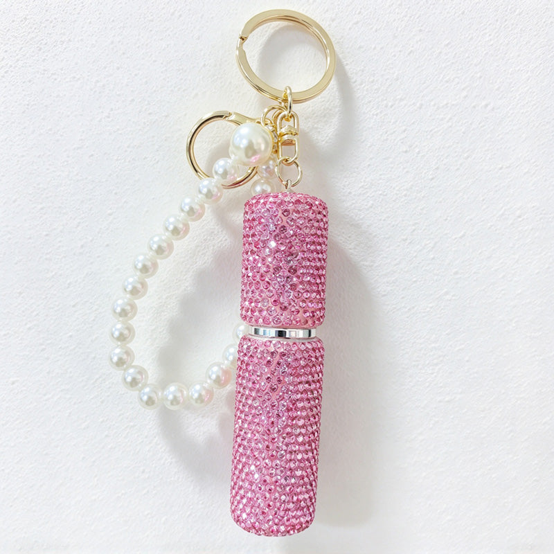 CouldNook Rhinestone Perfume Bottle Keychain - Beaded Loop and Rounded Cap