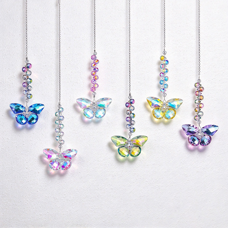 CouldNook Faceted Butterfly Suncatcher - Spiral Beads And Suspended Wings