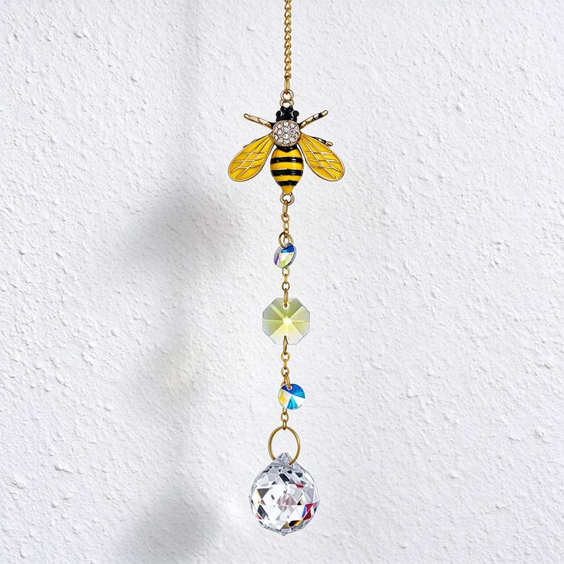 CouldNook Bee Motif Suncatcher - Floral Details And Faceted Pendant Strand