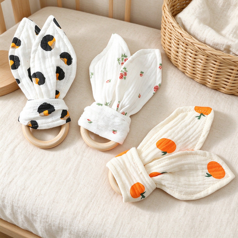 Bunny Ear Teething Ring with Cotton Fabric