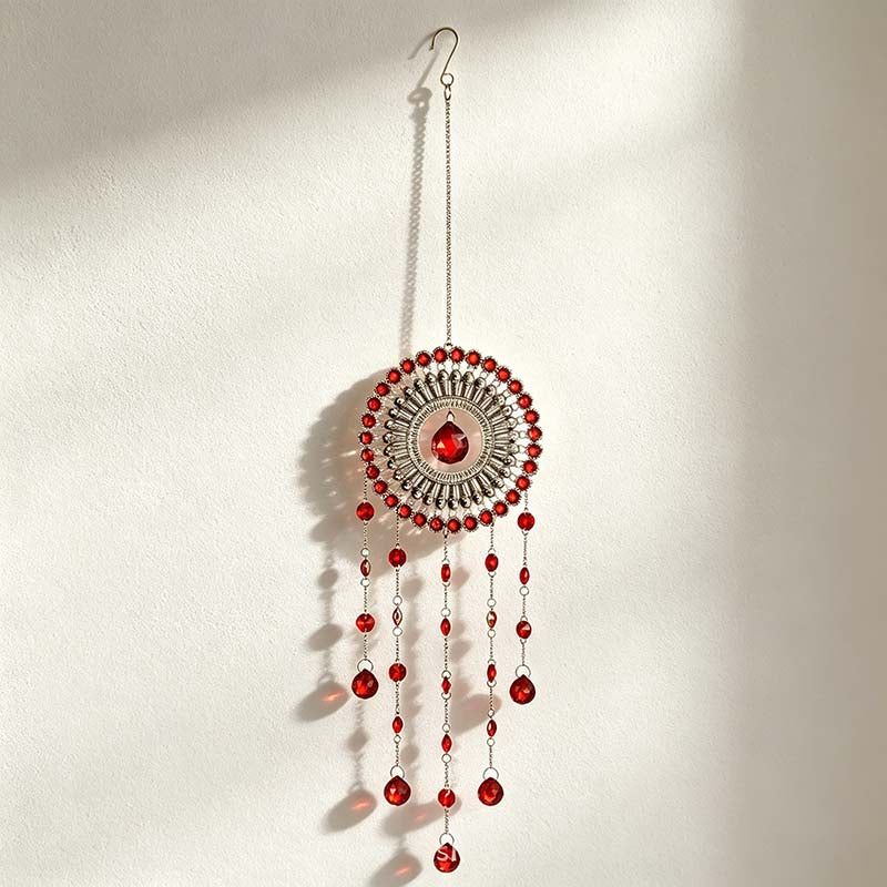 CouldNook Sunburst Suncatcher - Beaded Circular Frame And Cascading Drops
