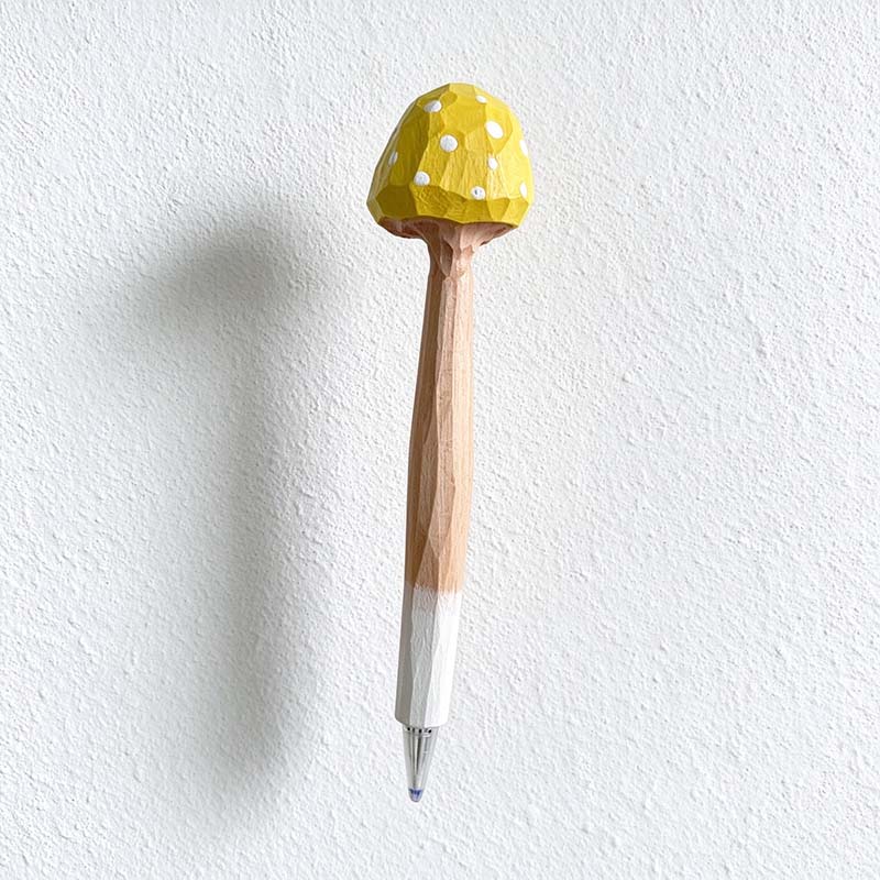 CouldNook Carved Mushroom Pen - Painted Cap And Faceted Wooden Stem