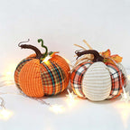 CouldNook Plaid Fabric Pumpkin Ornament - Curved Stem and Textured Panels