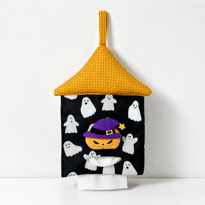 CouldNook Halloween House Tissue Holder - Pumpkin and Ghost Roof Design