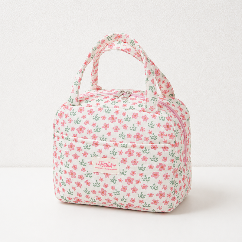 CouldNook Quilted Floral Lunch Bag - Front Pocket and Carry Handles