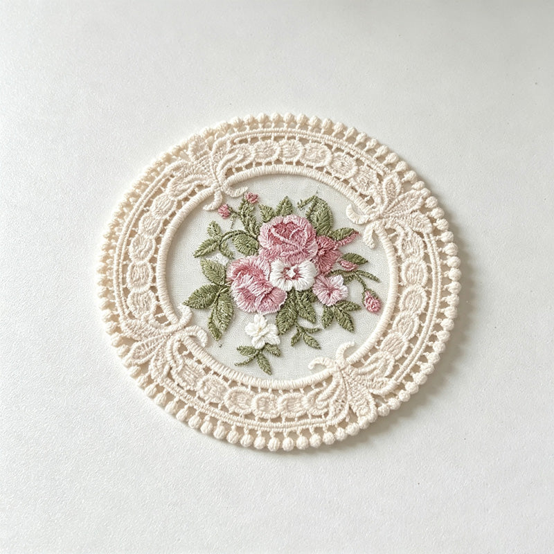 CloudNook Floral Lace Coaster‑Vintage Round Table Placemat