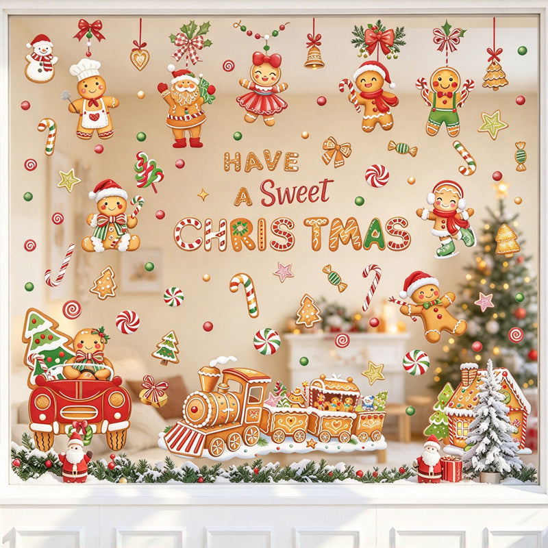 CouldNook Gingerbread Window Cling Set - Candy Motifs and Christmas Lettering